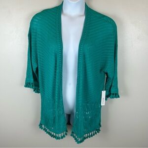 Chicos Crochet Tassel Cardigan Womens XL (3) Tropical Jade Green New With Tags‎